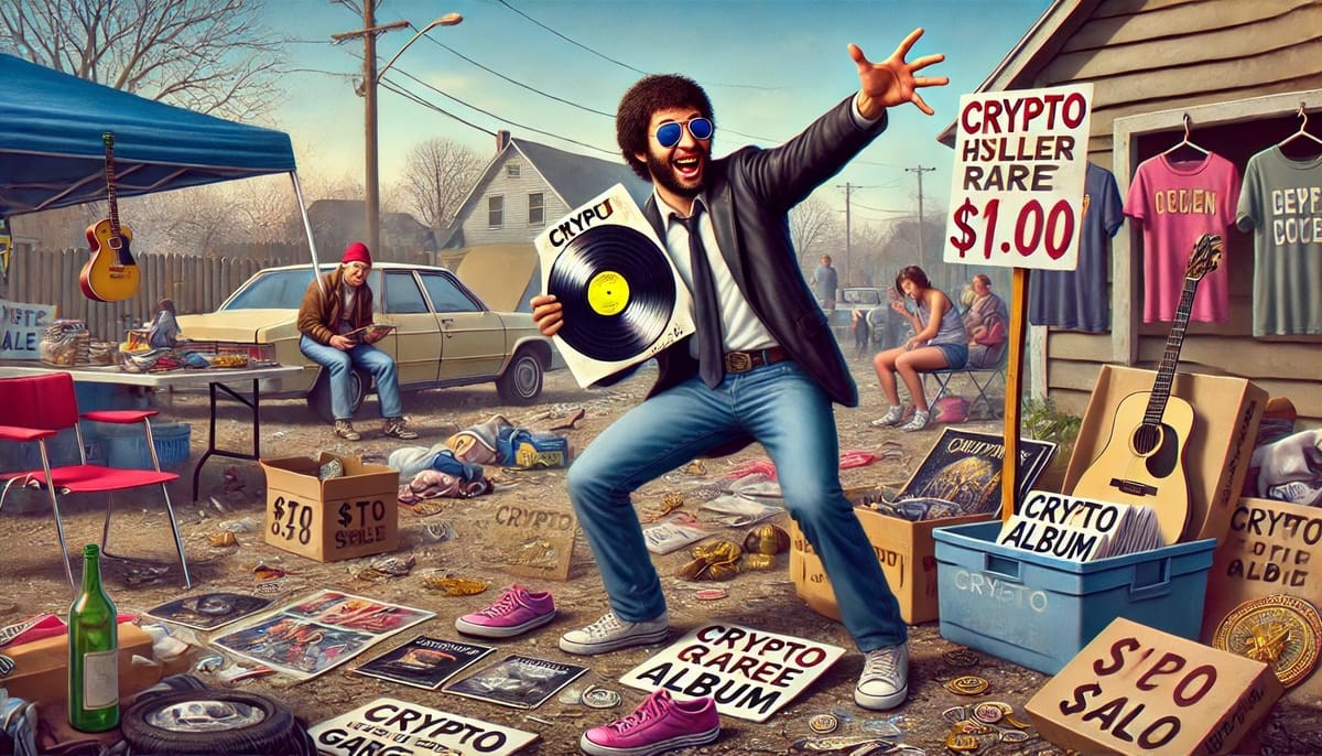 Garage sale huckster slinging cheap dollar albums as NFTs